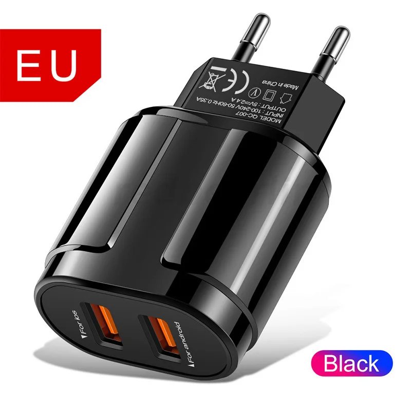 10Pcs 5V 2.4A Dual Usb Ports Eu US AC Home Travel Wall Charger Adapters For Iphone 12 13 Samsung S20 htc lg Usb charger
