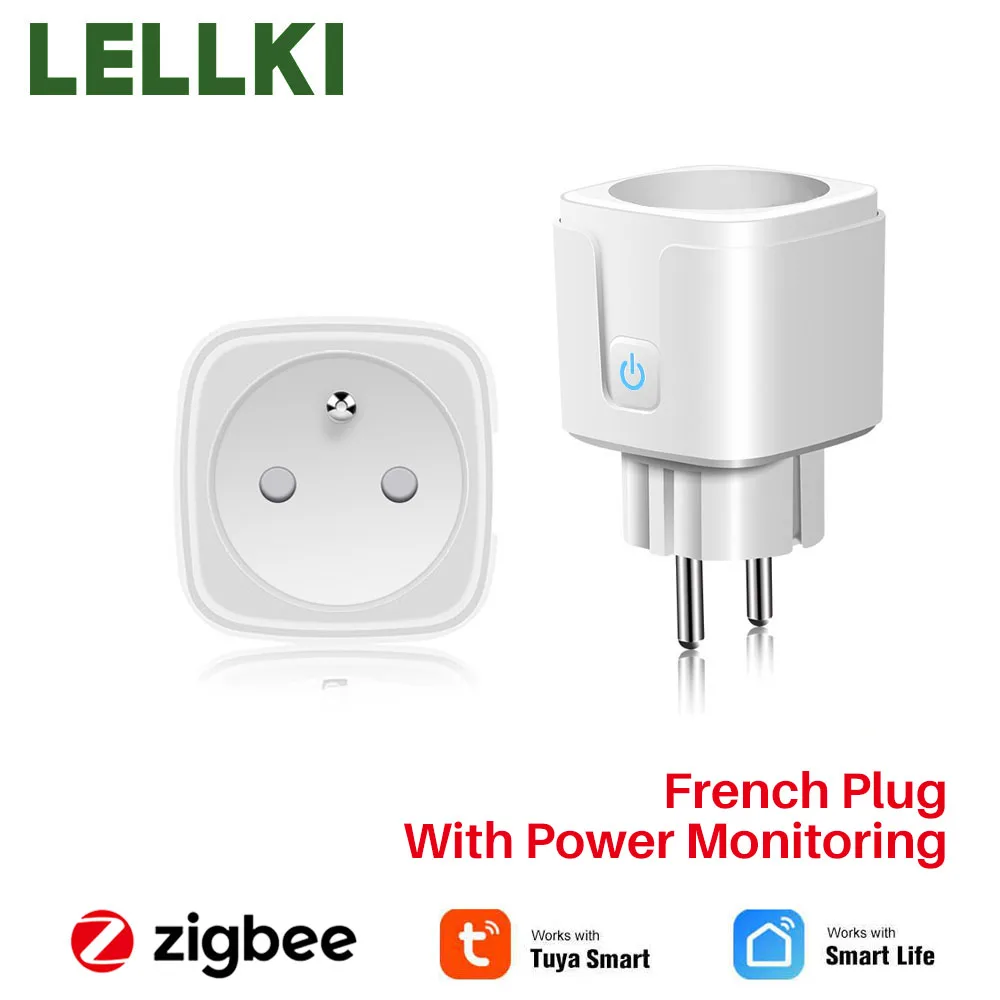 

LELLKI French Plug 16A Zigbee Connected Socket Tuya Smartlife Energy Monitor With Google Home Alexa Yandex Station Free Shipping