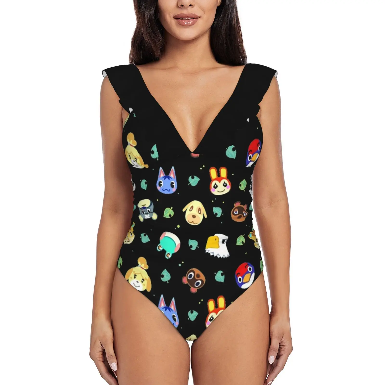 

Монокини с рисунком, новый слитный купальник с оборками, Женский сексуальный купальник, женский купальный костюм с принтом, игровой милый н...