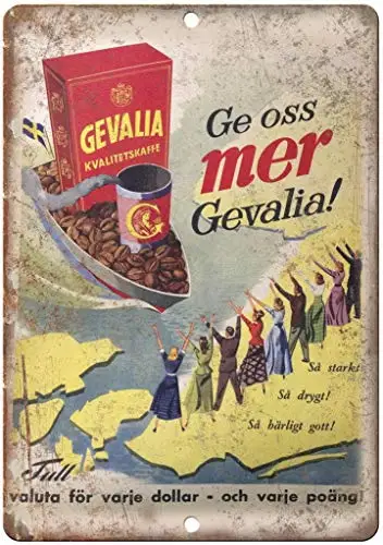 

Ярдовый знак, Настенный декор 8x12,Gevalia Coffee -, жестяной настенный знак рисунок на железной поверхности в стиле ретро, винтажное металлическое у...
