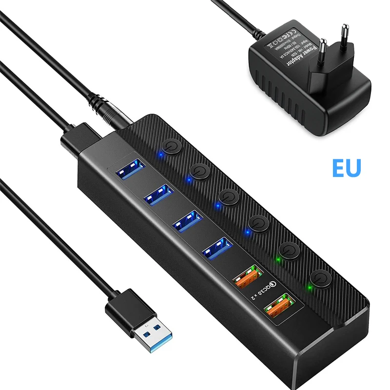 Usb-концентратор 3,0 с адаптером питания, концентратор 3 0, Usb-разветвитель для зарядного устройства, быстрая зарядка 3,0, аксессуары для ПК