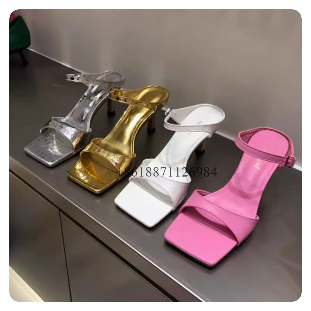 Новинка 2024 однотонные уличные летние женские тапочки с квадратным носком на