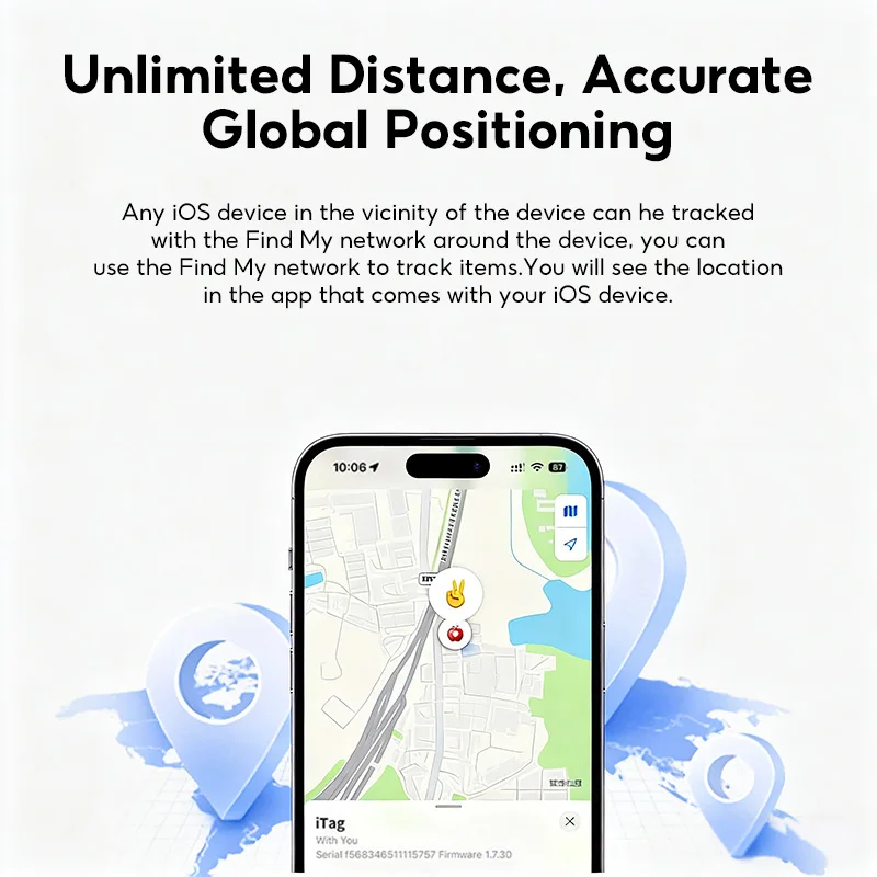Фото Умный локатор MeeGoo с защитой от потери GPS Bluetooth5.2, трекер для домашних животных, местоположение по всему миру iOS, совместимый с Apple's Find My trackin №3