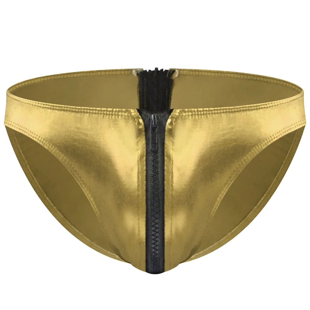 

Mens Bright Leather Underwear Zippers Brief Bodybuilding Wet Look Pvc Elastic Waist Shorts Shiny PU Leather High Cut Trunks A50
