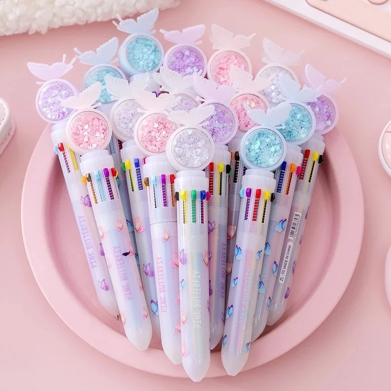 

1/pcs Ballpoint Pen Multi-Color Writing Pen School Office Kawaii Butterfly Sequins 10 Colors Supply Color Random