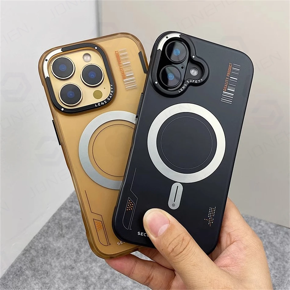 Luxury Mechanical Style Matte Magnetic Case For iPhone 16 15 13 14 Pro Max Frosted Shockrpoof Silicone Frame Cover Magsafe