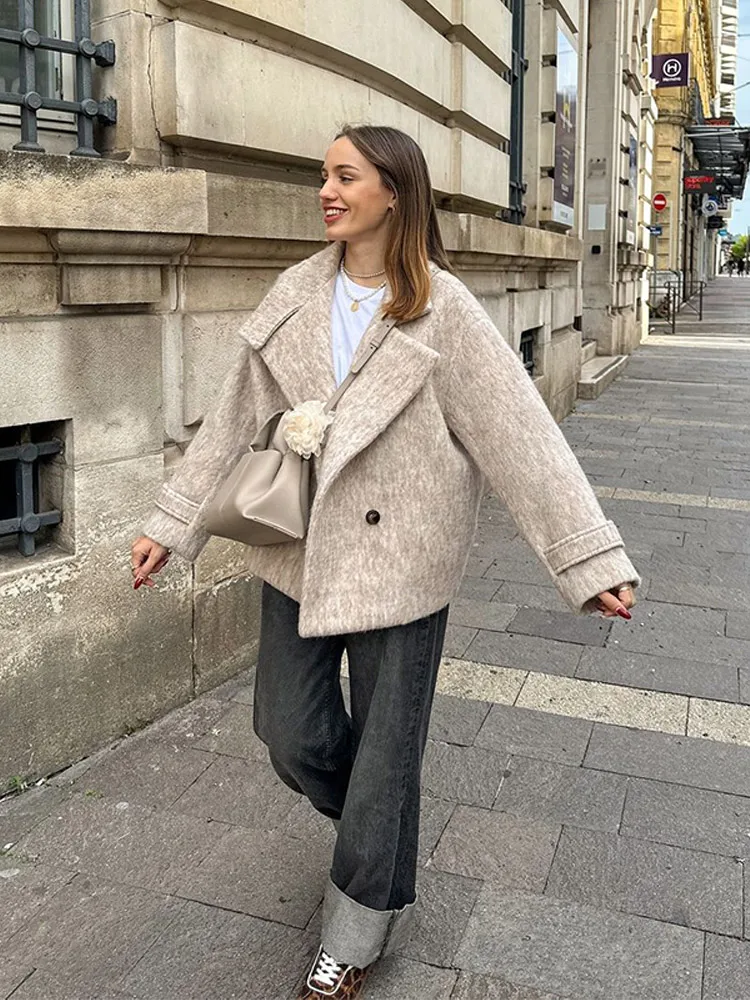 2024 универсальное теплое женское пальто с воротником лацканами однобортное