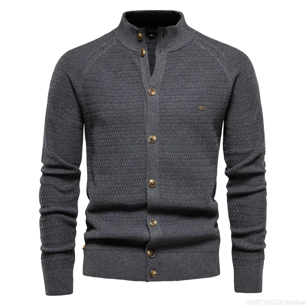 New Solid Color Knitted Men's Cardigan Cotton High Quality Button Collar Sweater Business Casual Men's Clothing  Men Sweater