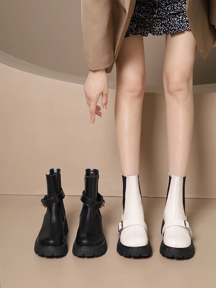 

Boots Women New 2022 Autumn Shoes Luxury Designer Round Toe Back Zip Flat Heel Zipper Winter Footwear Rubber Black Med Ladies Lo