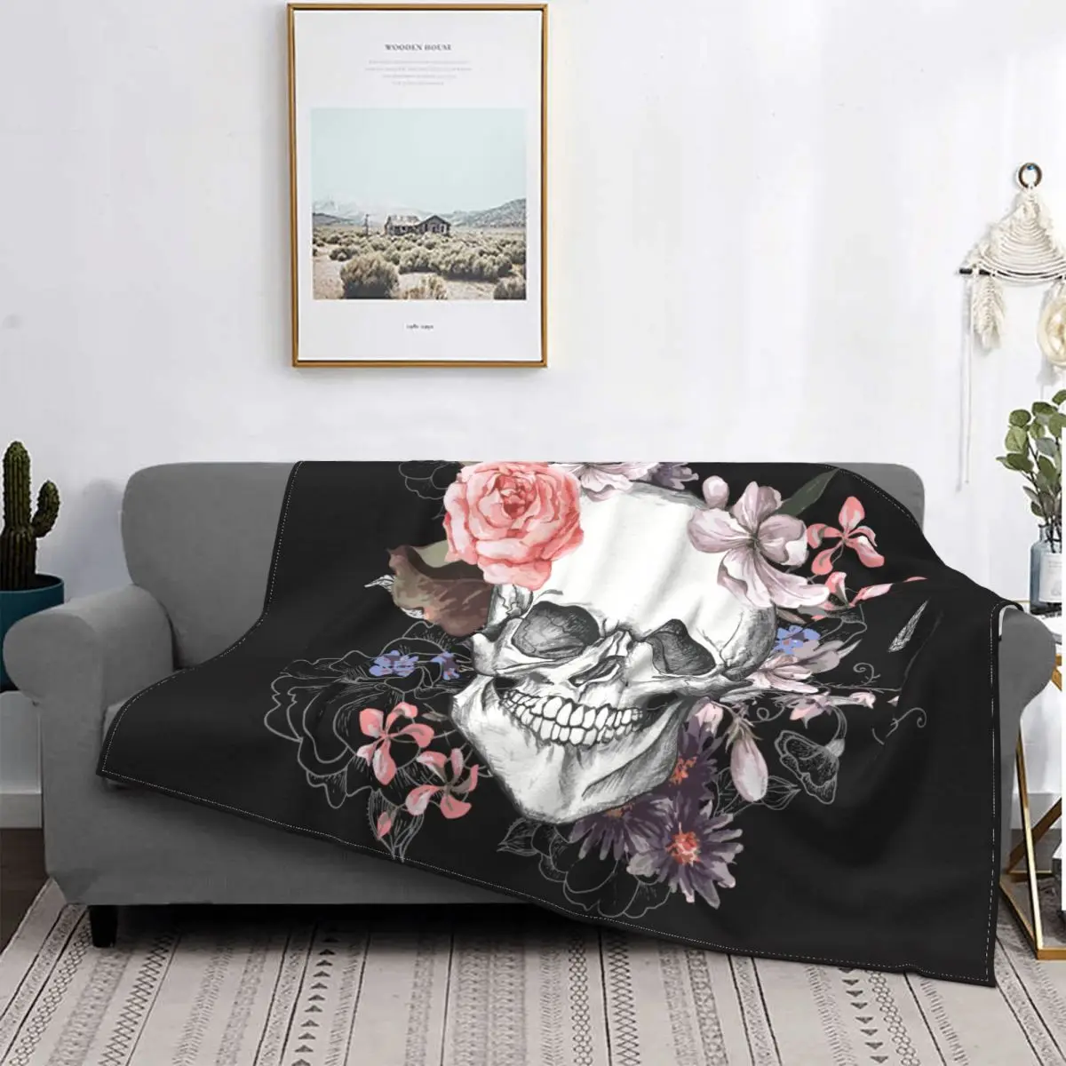 

Floral Skull Vintage Wool Blankets Day of the Dead Awesome Throw Blankets for Sofa Bedding Lounge 200x150cm Bedspread 09