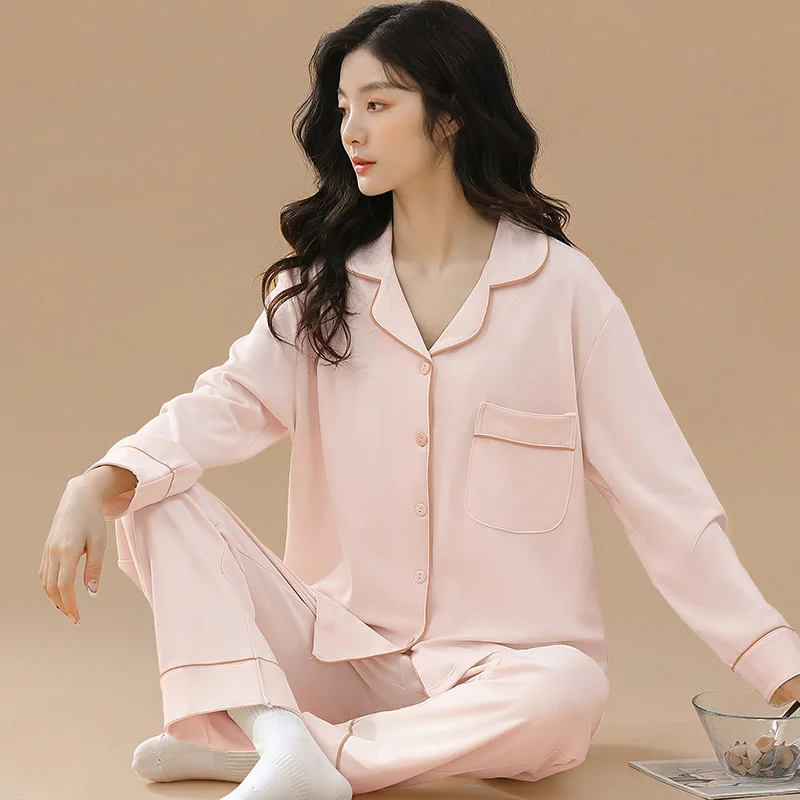 Womens 2 Piece Pajamas Set Cotton Pyjamas Set Long Sleeve Sleepwear Pijama Pajamas Suit Female Sleep Two Piece Set Loungewear