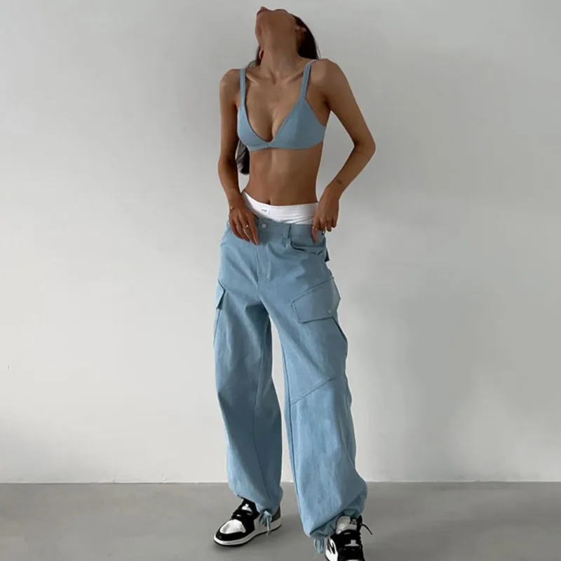 

Streetwear Multi Pocket Loose Jeans Overalls Hip hop Y2K Women's Casual Wide Leg Trousers Punk Vintage Pants 90s Fashion Clothes