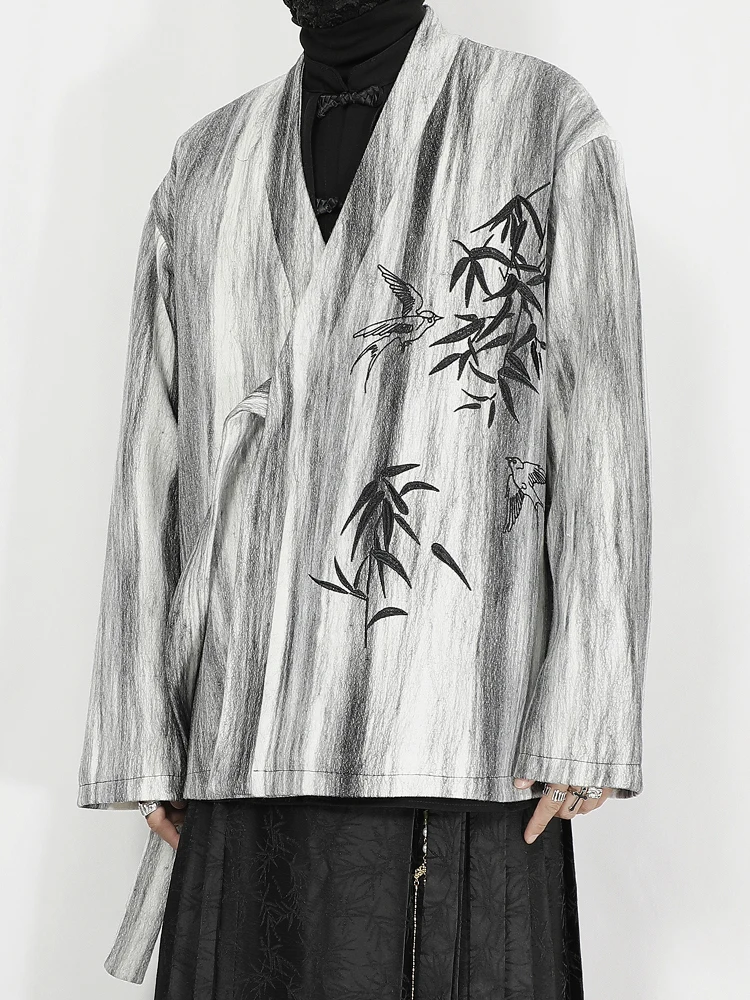 Новое китайское мужское шерстяное пальто Hanfu улучшенной версии с вышивкой