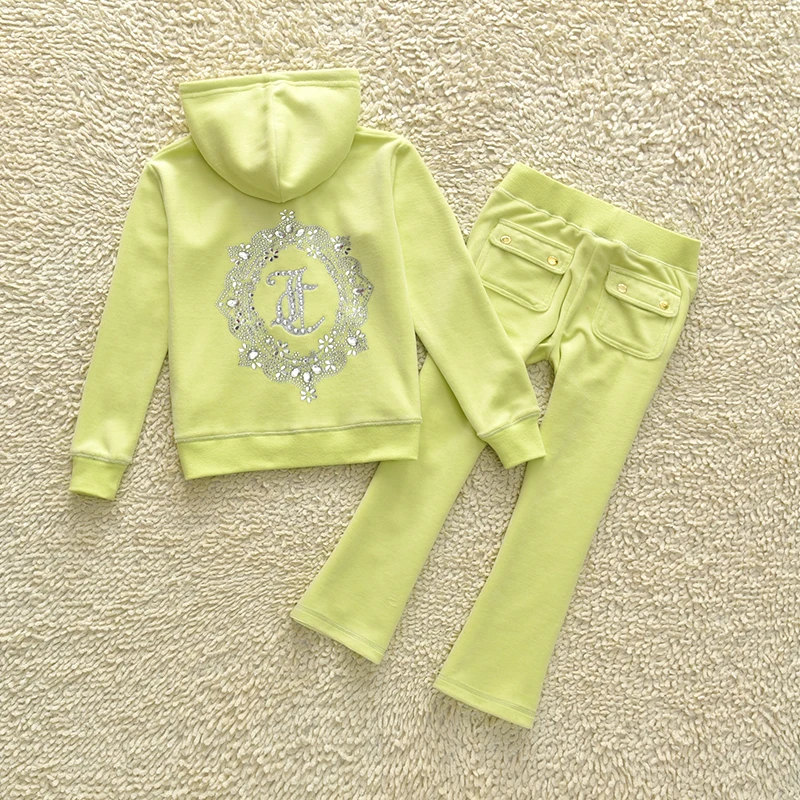 

Children Clothes Kids Suit Velet Girl Hooded Zipper Sweatshirt Pant Sping Autumn Girl Tracksuit Sportswear Sweet Cute Color