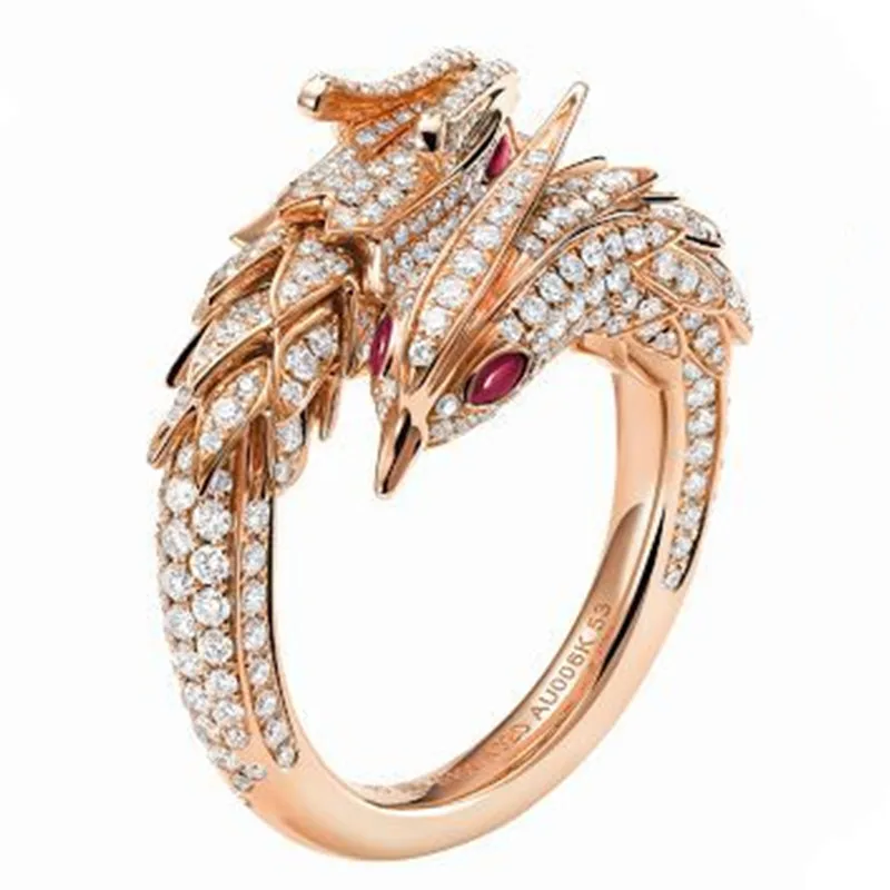 2022 shiny CZ Crystals Dragon Phoenix rings for women hollow out carving squama finger rings female punk fashion jewelry anel