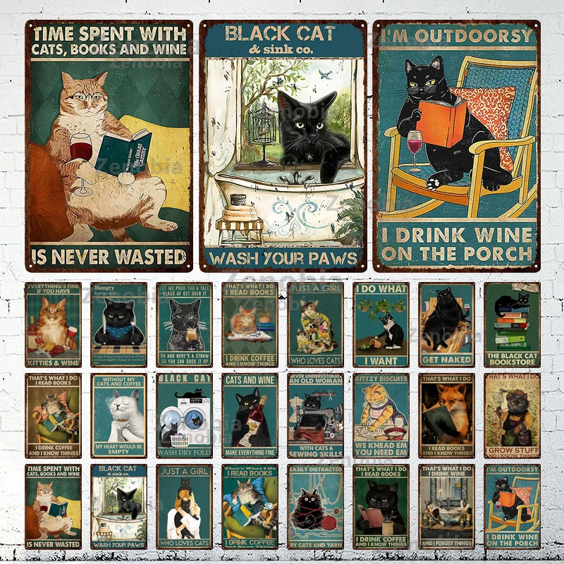 

Bathroom Decoration Metal Sign Vintage Full of Cats Iron Painting Shabby Tin Signs House Wall Art Cartoon Man Cave Plaques Plate