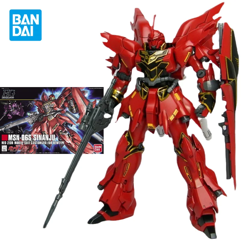 

Bandai Original Gundam Model Kit Anime Figure HGUC 1/144 MSN-06S Sinanju Action Figures Collectible Ornament Toys Gifts for Kids