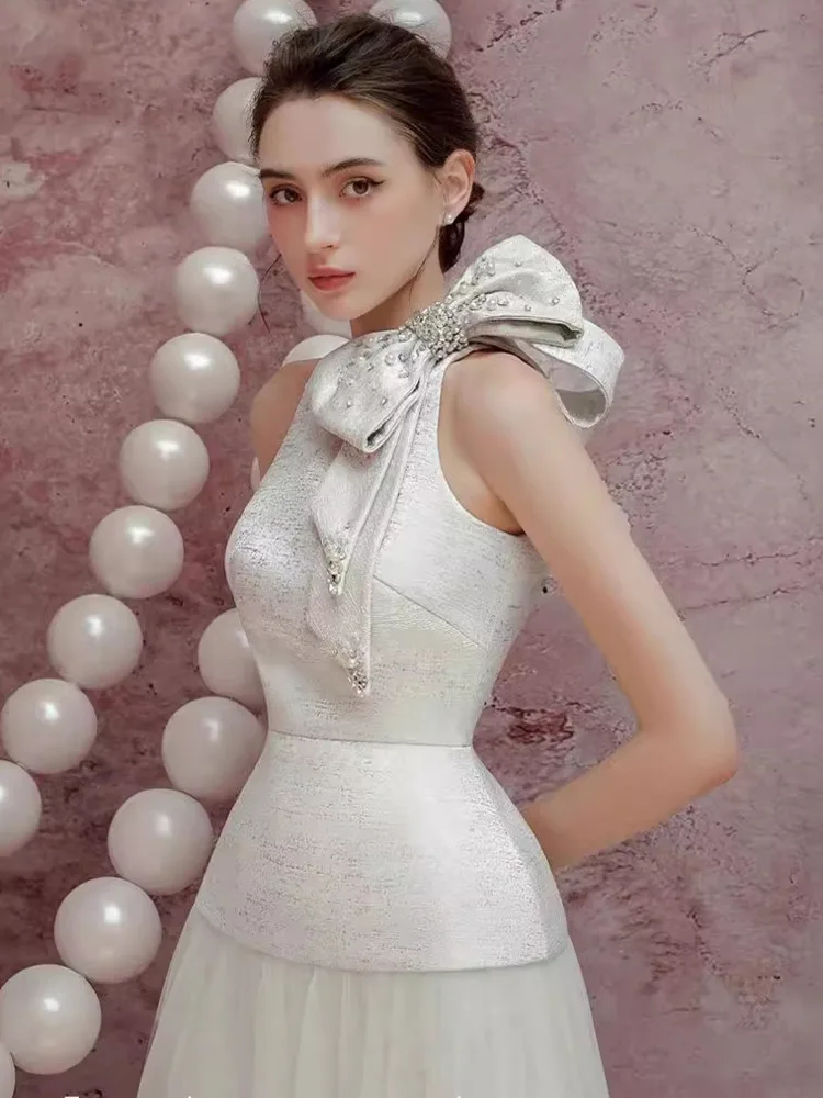 Женское вечернее платье без рукавов DEAT плиссированное составного кроя с