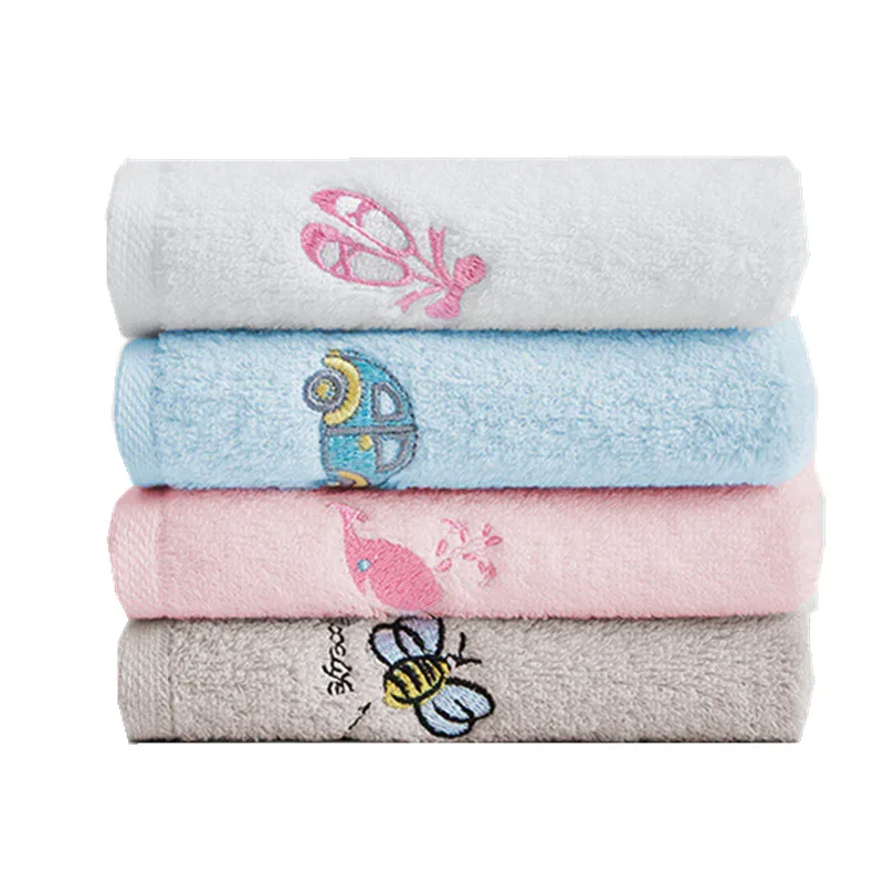 

30x30cm Square 100% Cotton Animal Embroidered Solid Color Soft Bathroom Child Baby Kids Hand Wash Face Towel