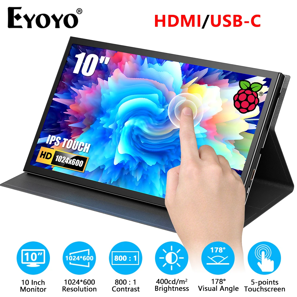 

Eyoyo 10 Inch 1024x600 Capacitive Touchscreen Raspberry Pi 4B/3B+/3A+ Display Mini HDMI Portable Monitor for Laptop/PC/Banana Pi
