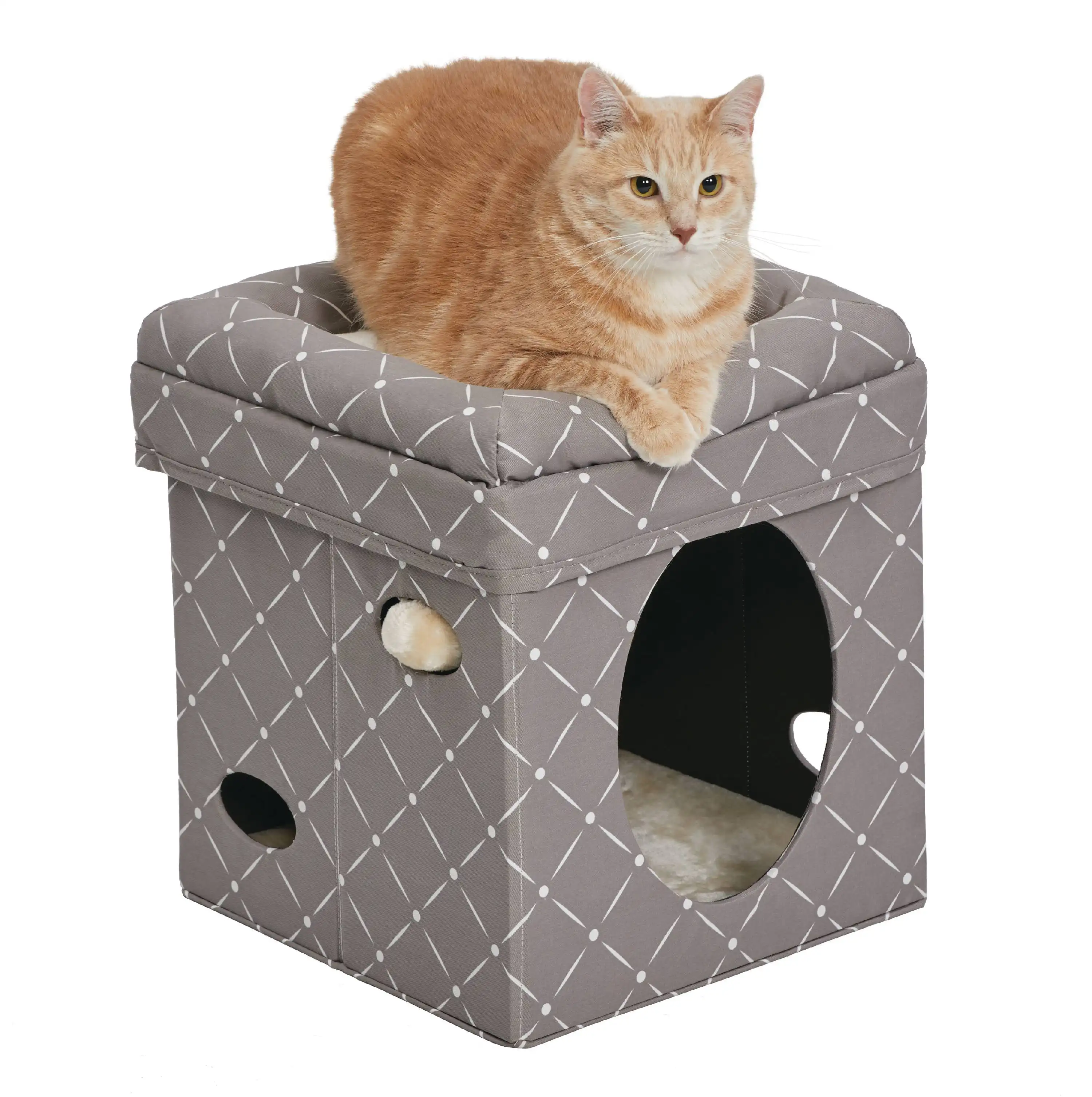 

CURIOUS CUBE CAT BED GEO MSHRM Soft Sleep House Cushion Pet Product Accessories