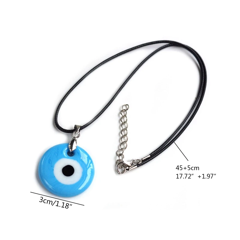 Summer European and American Simple Devil's Eye Glass Pendant Necklace Lake Blue White Wax Rope Blue Eye Accessories T8DE images - 6