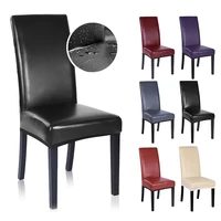 pu leather waterproof chair cover solid color hotel elastic seat cover stretch one piece seat protector chair slipcover