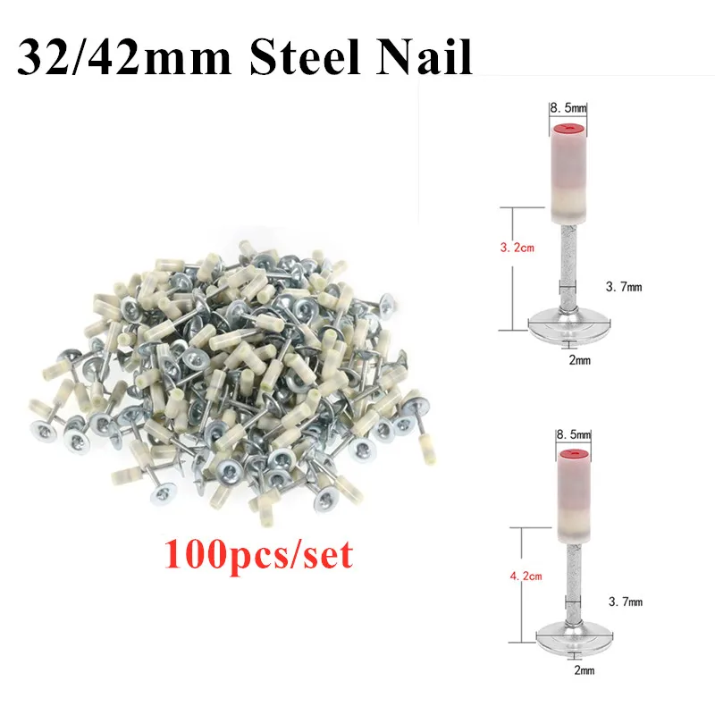 

100Pcs/set 32/42mm Round Steel Nail Nail Gun Fire Nails for Manual Steel Nails Gun Renovation Team for Ceiling Repair
