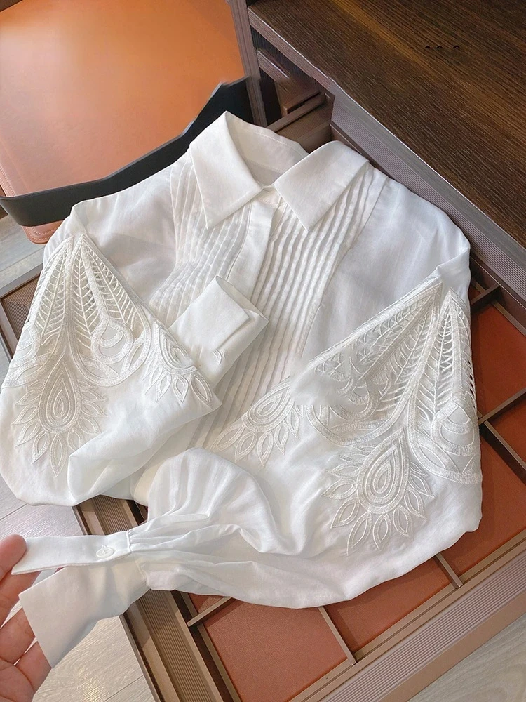 Рубашка женская плиссированная с цветочным узором элегантный топ длинным