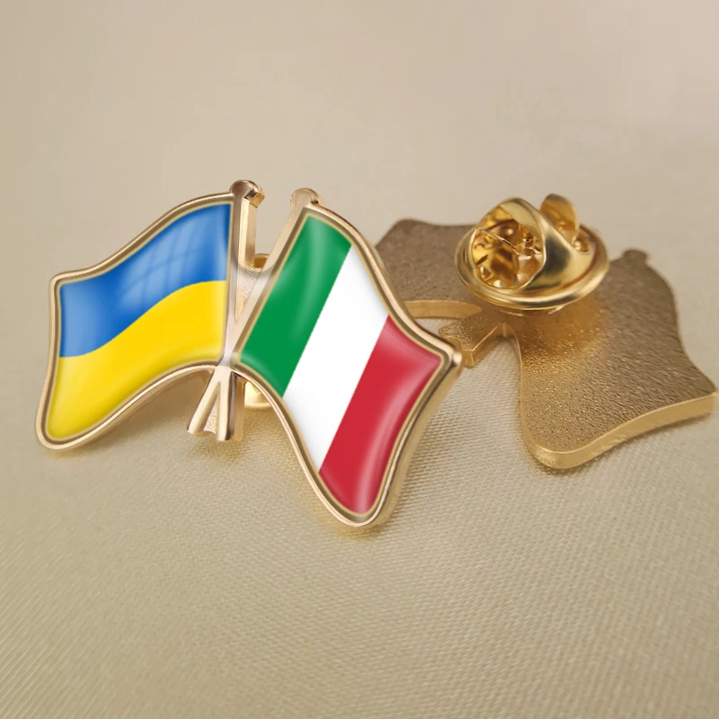 

Ukraine and Italy Crossed Double Friendship Flags Lapel Pins Brooch Badges