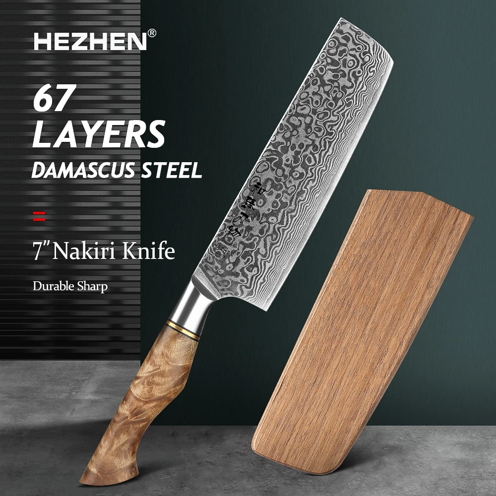 

HEZHEN 7Inches Nakiri Knife Professional Damascus Steel Super Steel Japanese Chef Knife High-carbon Cooking Kitchen Knife