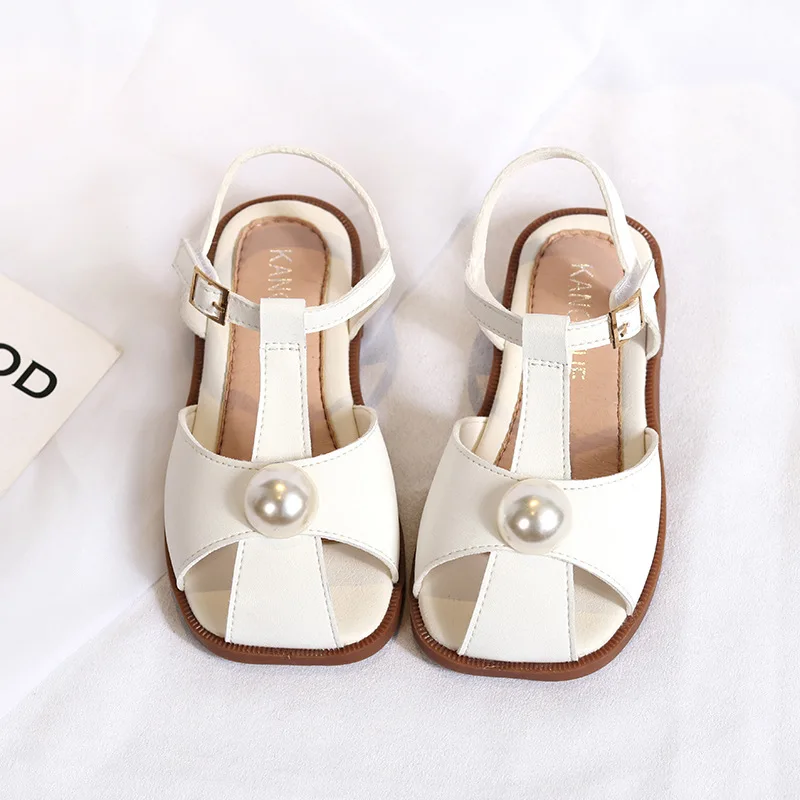 Girls' Summer Sandals Pearl Anti-Collision Toe Cap Leather Girls' Elegant Summer Fashion Baby's Soft Comfortable Toddler Shoes enlarge