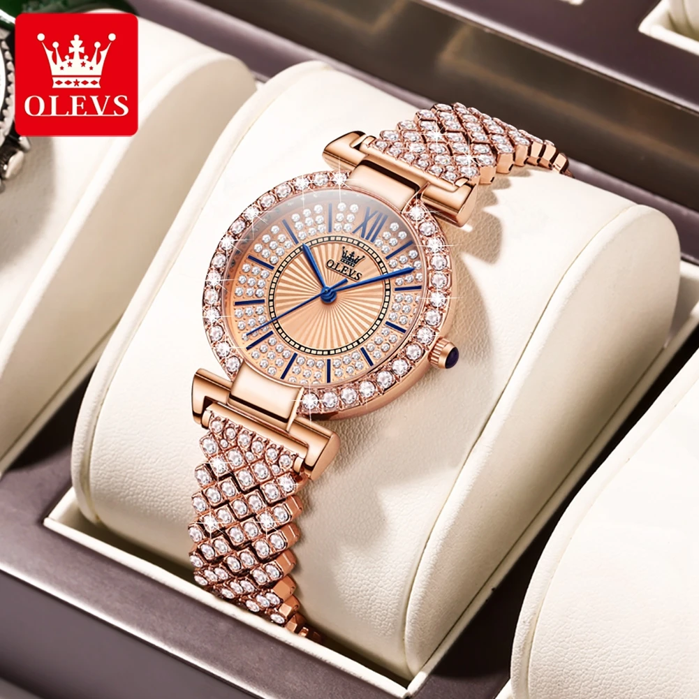 

OLEVS Women's Watches Fashion Original Quartz Wrist Watch for Ladies Roman Dial Dazzling Diamond Waterproof Luminous Luxury New
