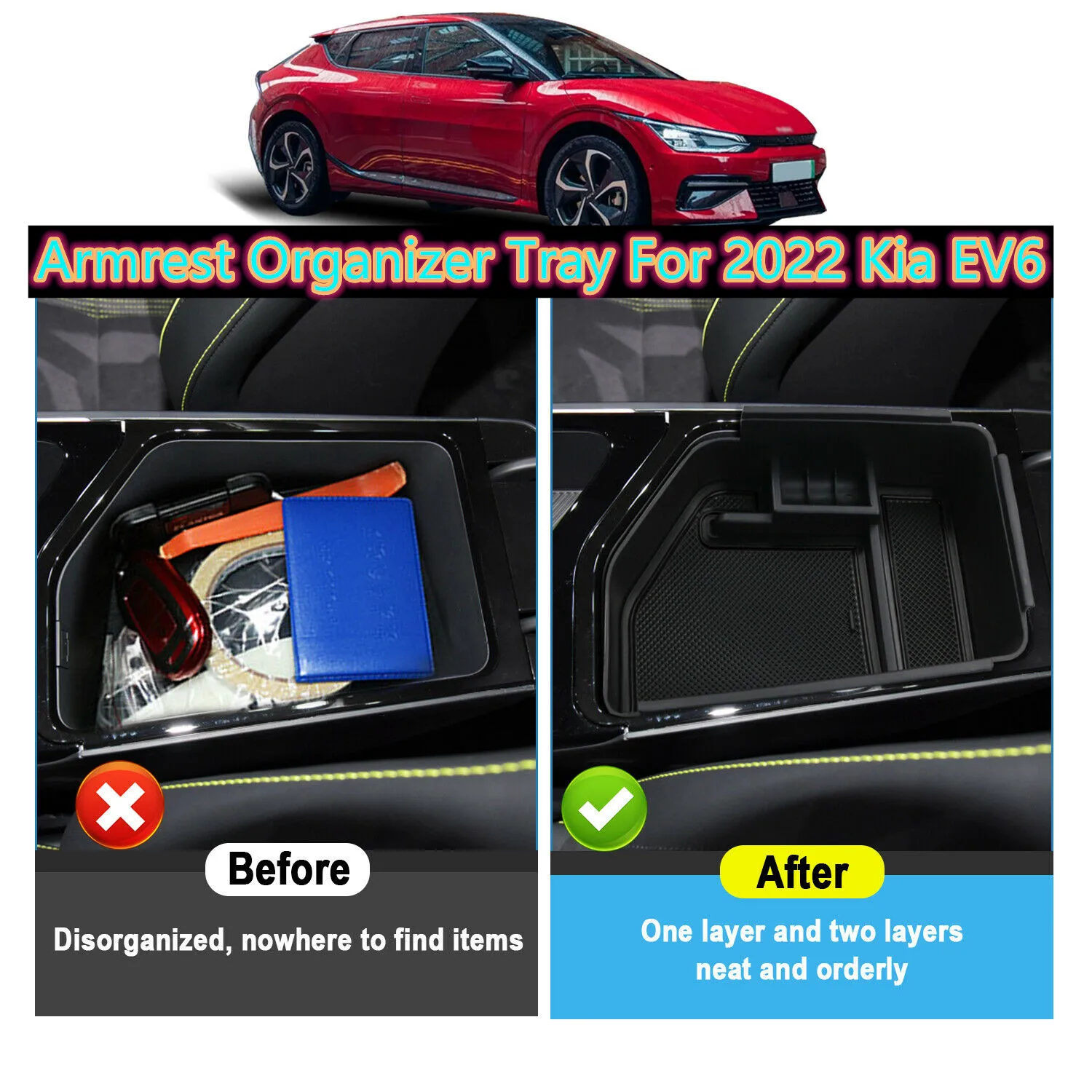 Black Car Central Console Armrest Storage Box Holder Interior Organizer Glove Case Tray for KIA EV6 2022