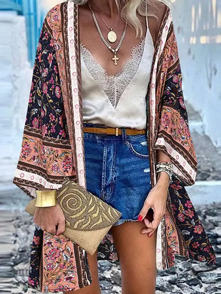 

ZANZEA Printed Bloues Long Sleeve Blusas Women Fashion Summer Kimono Cape Female Cover Up Tunic Casual Chemise Oversized 2023