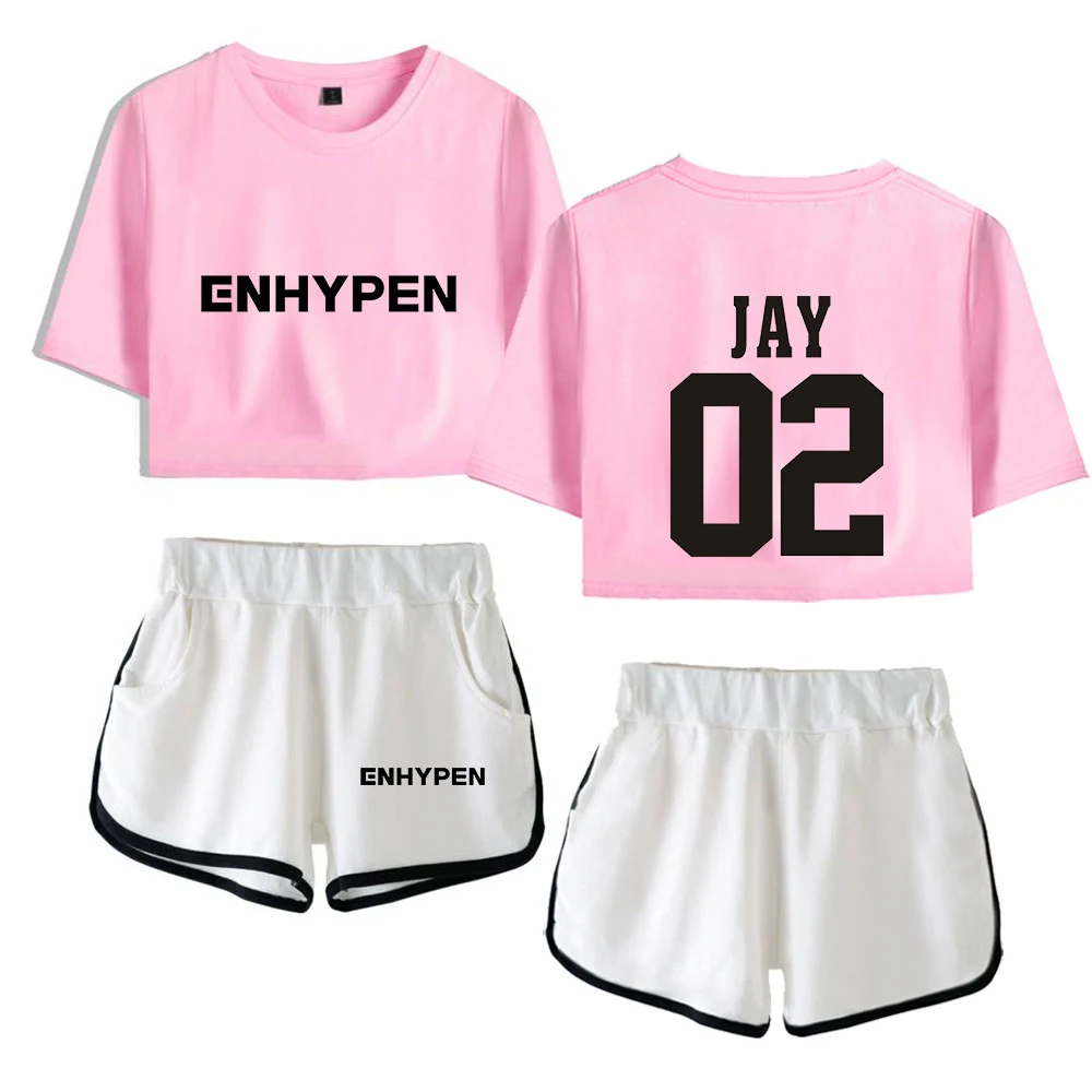 

Футболка ENHYPEN Kpop, комплект из двух предметов, шорты и футболка с коротким рукавом, летний женский комплект, новинка 2022