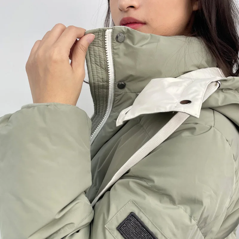 Goose Down Jacket Women's Winter Light Luxury Hooded Down Coat Thick Warm Medium Length Women's Down Jacket enlarge