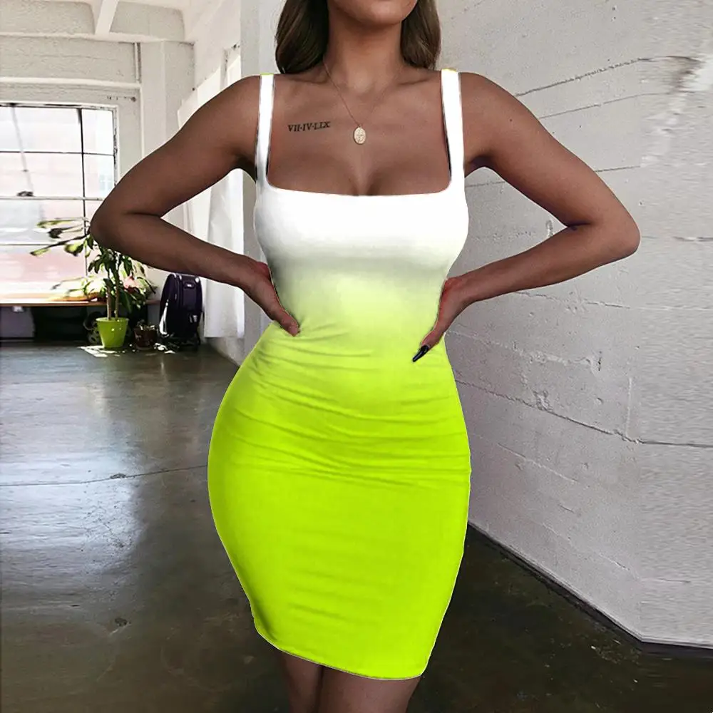 

SOMEPET Gradient Dress Women Colour Halter Sleeveless Solid Color Vestido Sexy Green Sundress Womens Clothing Mini Evening