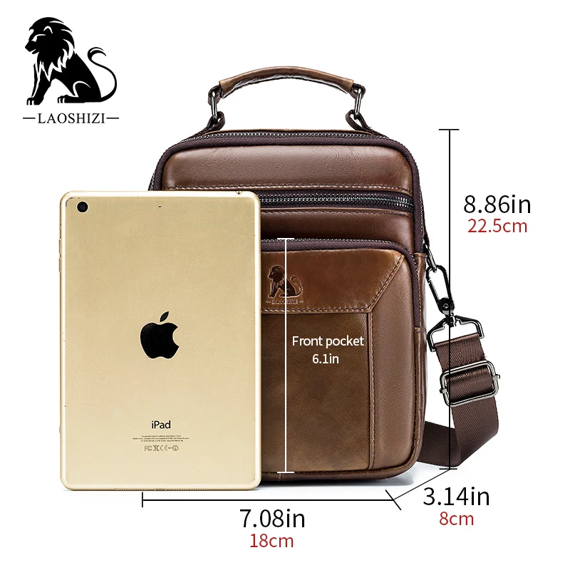 LAOSHIZI LUOSEN Top leather men's messenger bag multifunctional foreign trade European and American trend men's bag