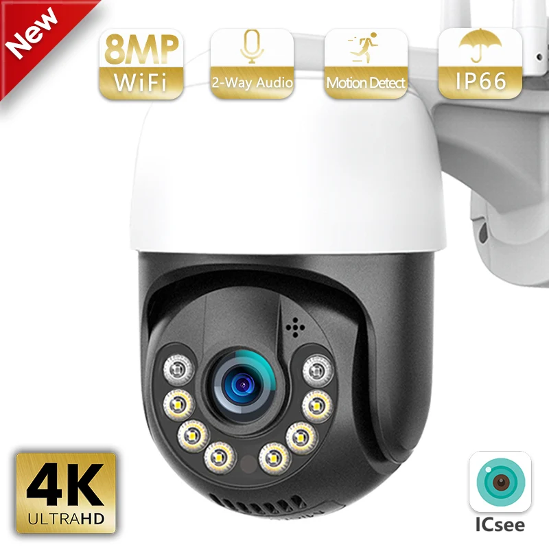 

4K 8MP IP Camera WiFi Outdoor Video Surveillance 5MP Wireless CCTV Cameras 2MP 4X Zoom PTZ Cam Support Onvif Alexa NVR ICsee