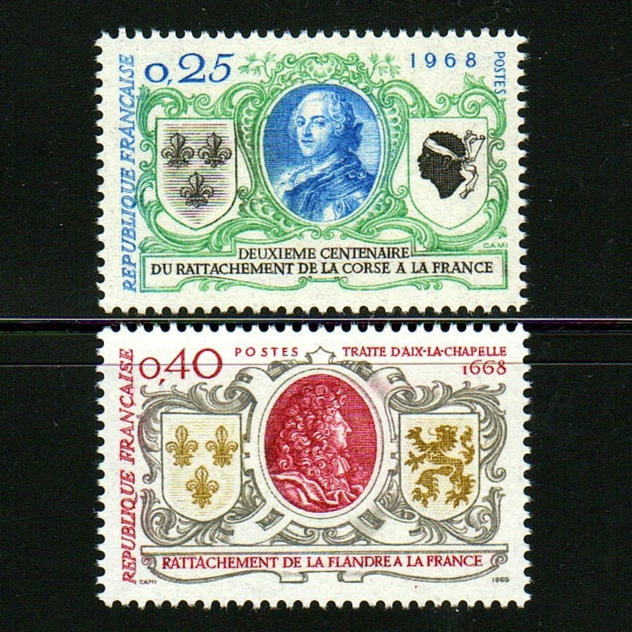 

2Pcs/Set New France Post Stamp 1968 Historical Celebrity King Louis XIV Engraving Postage Stamps MNH