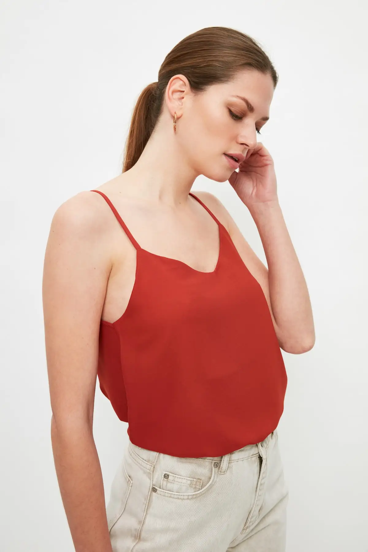 Trendyol базовые черные однотонные сексуальные топы летние повседневные женские с v