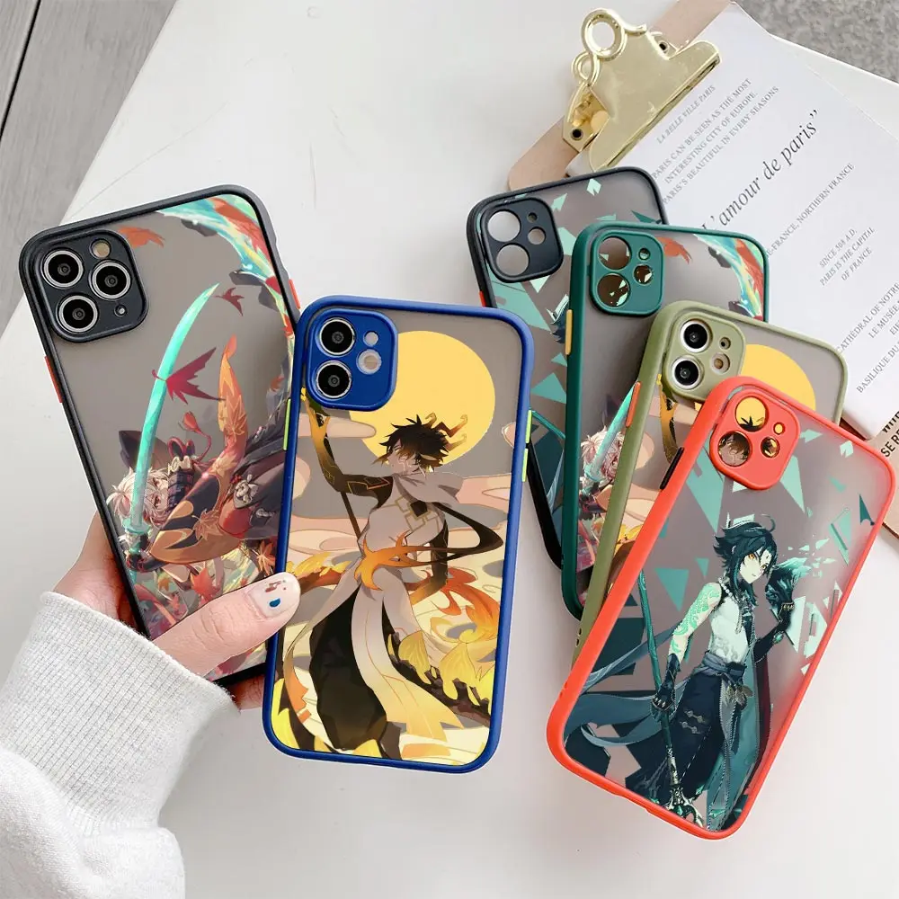 

Anime Genshin Impact Phone Case For Apple iPhone 14 15 Plus 11 13 Pro Max 12 Mini XS 8 15 Pro Frosted Translucent Cover Genshin