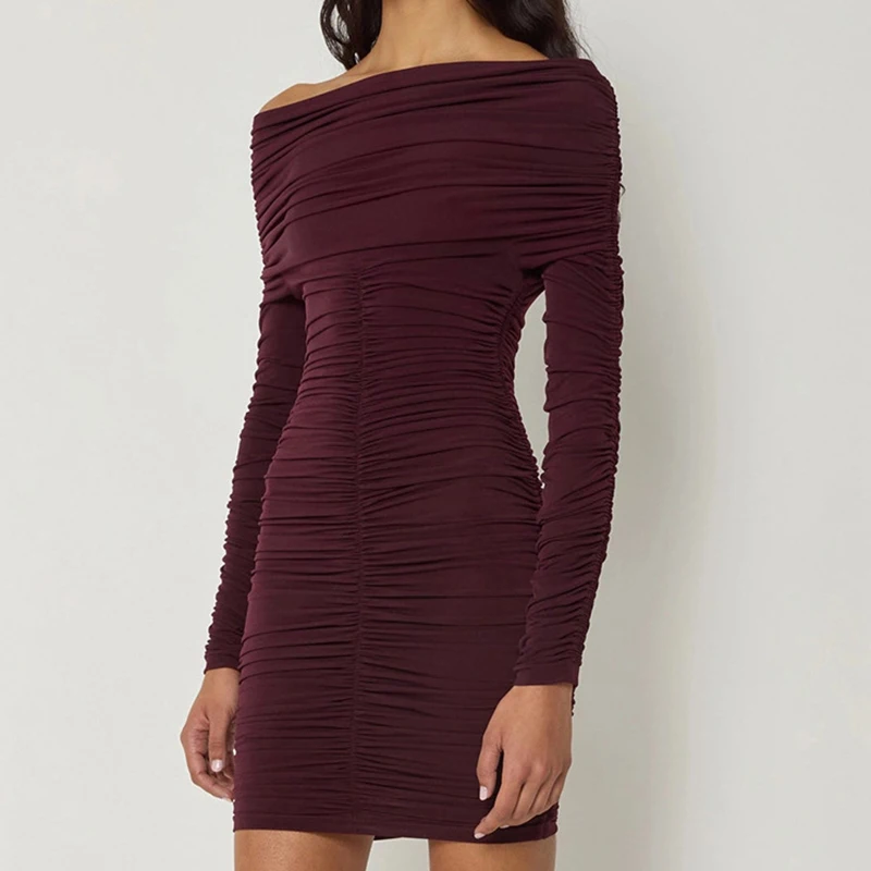 Сексуальное плиссированное вечернее платье с разрезом на шее и высокой талией