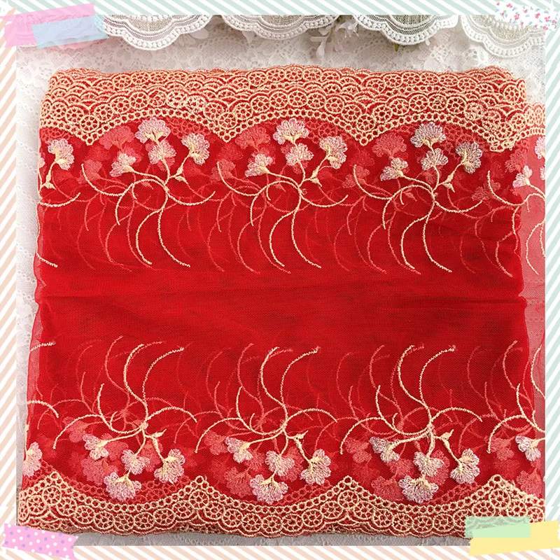 

15Yards Red Tulle Lace Fabrics DIY Lingerie Accessories Glitter Two Sides Embroidery Lace Trim for Clothing Sewing Crafts