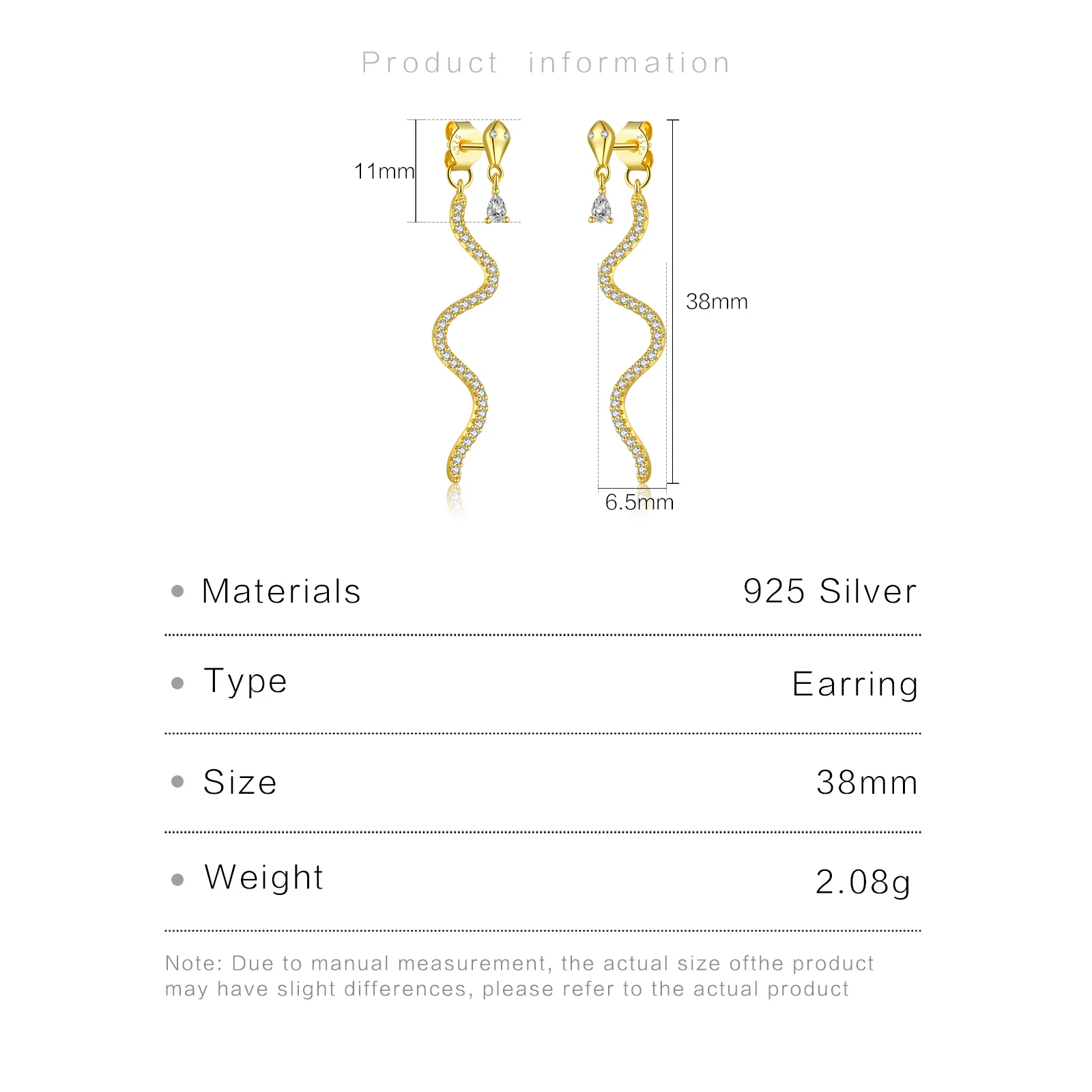 DPLAOPA новинка 925 года серебро 2023 пробы Золотая змея серьги-подвески с цирконом