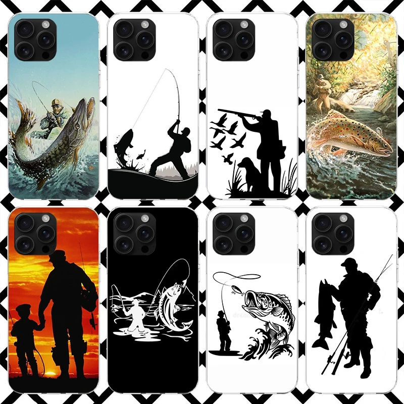 Фото Чехол для телефона «Hunting Fishing Man» для iPhone 17 Air 16 16E 15 14 Plus 13 Mini 12 11 Pro Max 7 8 + SE 2020 Soft Cover Fundas №1