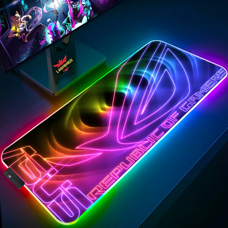 

Игровой коврик для мыши Rog Asus, игровой коврик RGB со светодиодной подсветкой, украшение для геймеров, крутой светящийся коврик для мыши, компь...