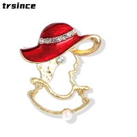 retro brooch dripping oil painted red sun hat corsage pin hollow portrait custom high end brooch for women