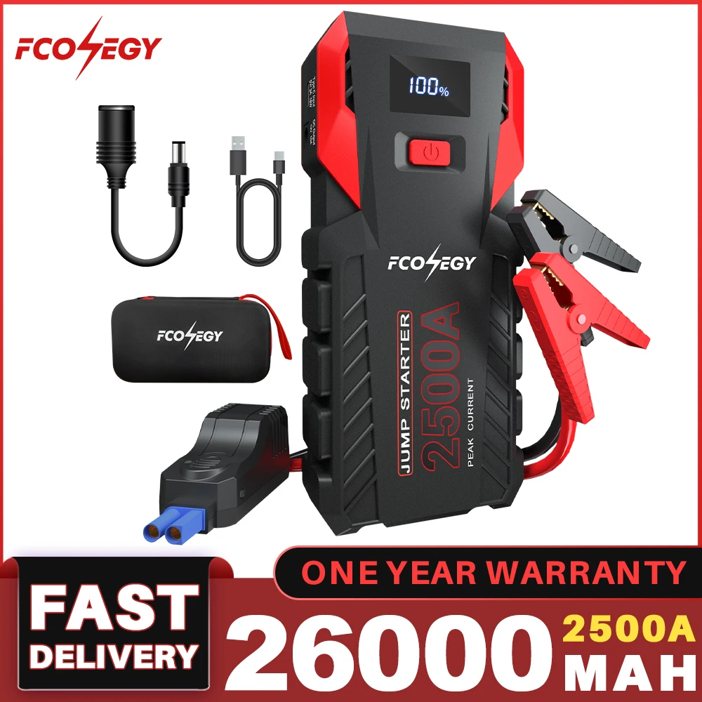 FCONEGY 2500A Car Jump Starter 26000mAh Power Bank for 9.0L/8.0L Vehicle Auto Emergency 12V Car Battery Booster Starting Device